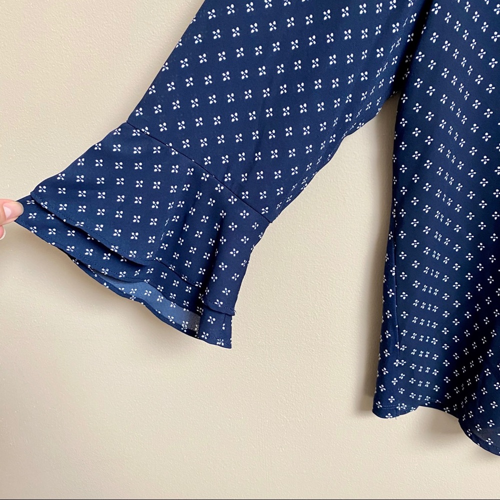 Charter Club navy blouse in white abstract print - Picture 3 of 6